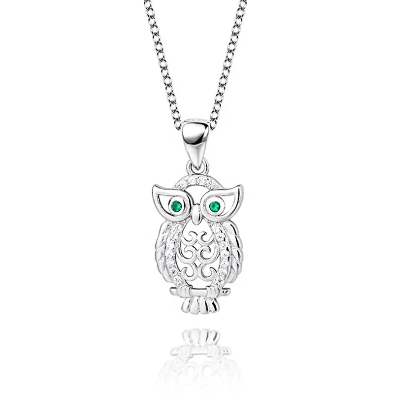 

Zircon Owl Pendant Necklace For Women 925 Sterling Silver green Eye Animal Necklace Women Choker Jewelry dropshipping 2021