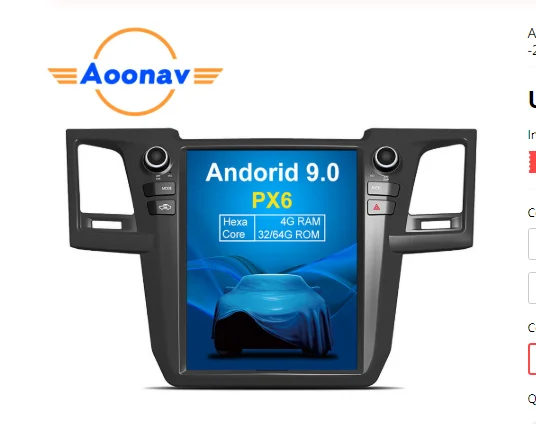 

AOONAV 12.1 inch car Gps navigation vertical screen for Toyota Fortuner Revo 2004-2015 car DVD player multimedia player, Black