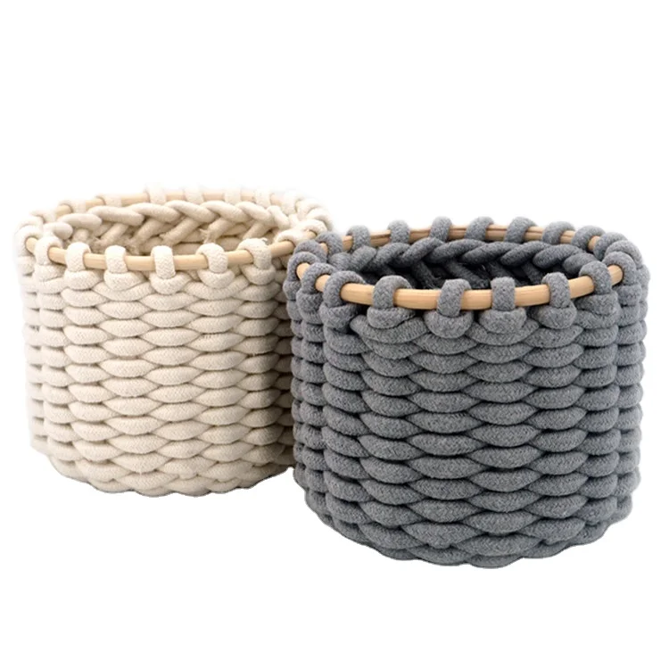 

2021 Environmental Protection Small Cotton Rope Box Woven Storage Basket, Grey or customized