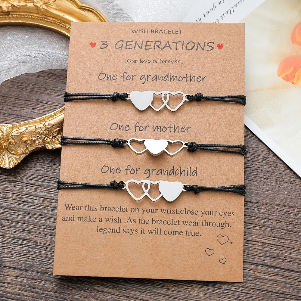 

Stainless Steel 3 Generations Grandma Mom Mother Daughter Granddaughter Circle Charm Pinky Swear Promise Couple Bracelets, Multi-colors/accept custom colors