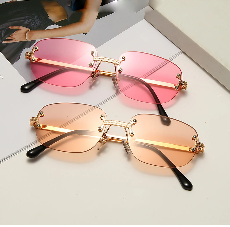 

Cross-border metal frameless square 2021 new sunglasses punk personality street shooting small glasses sunglasses men