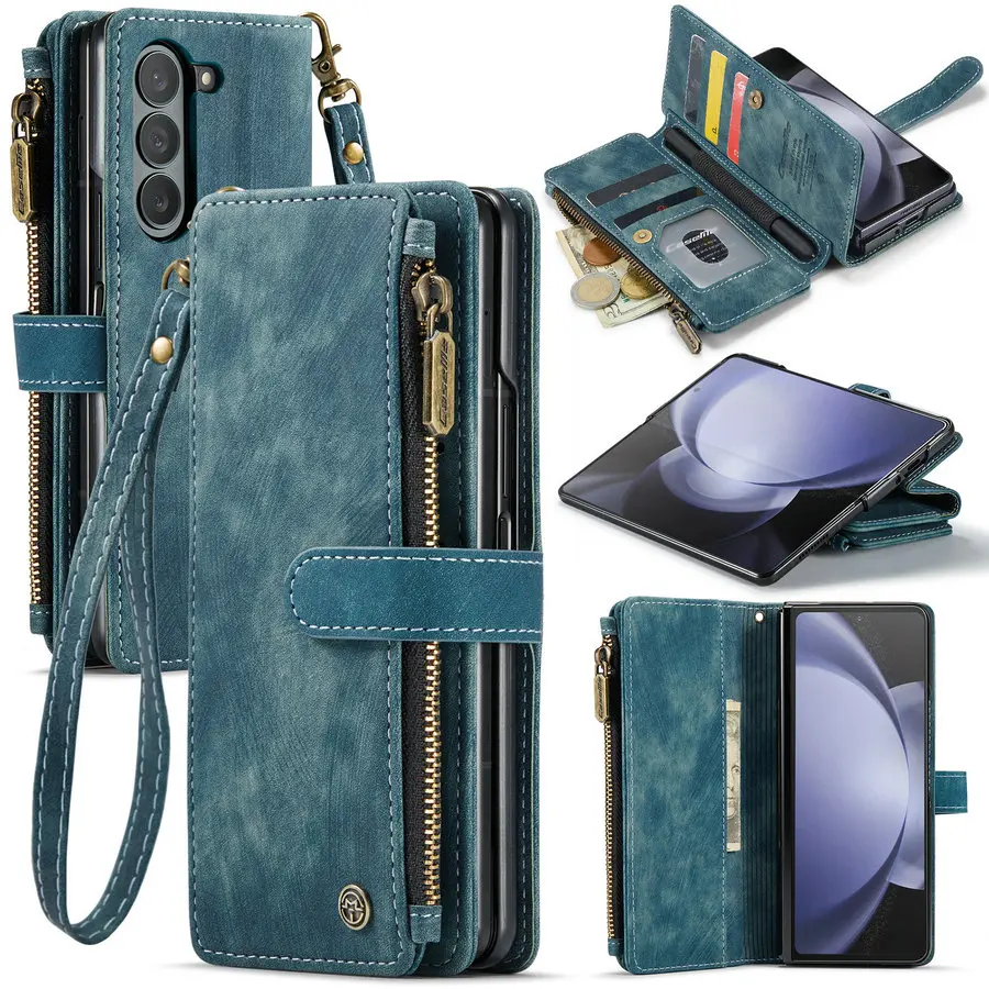 caseme wallet case for samsung galaxy z fold 5 with s pen slot multi-functional kickstand flip leather cover for samsung z fold5