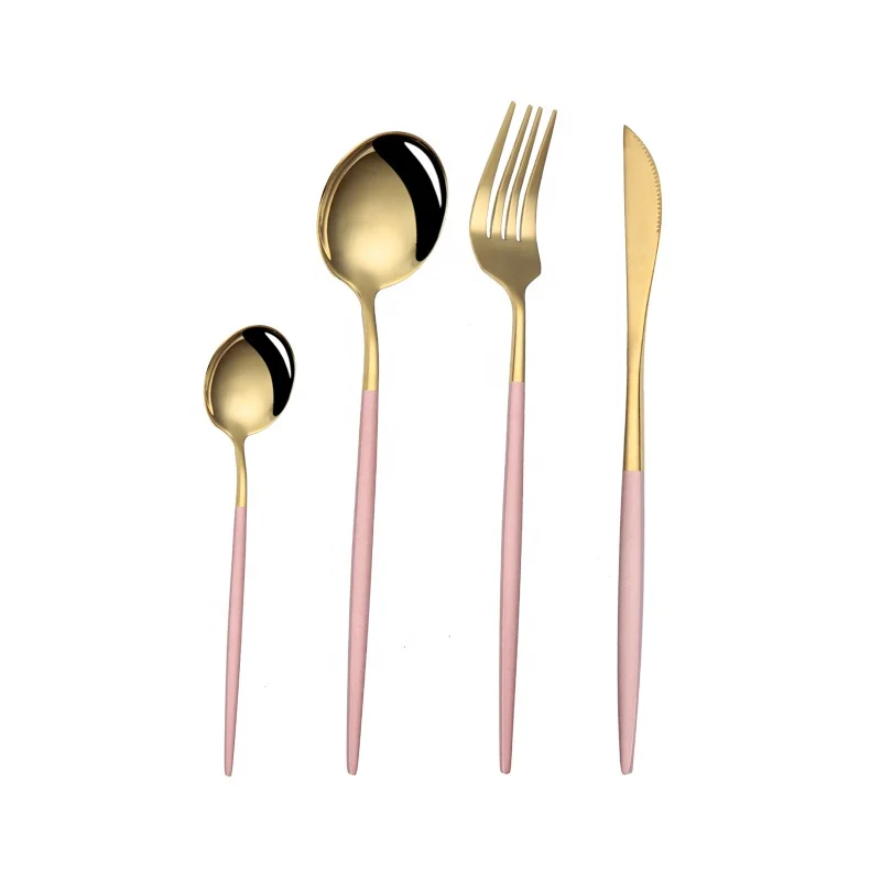 

Online customization 4pcs/set stainless steel knife fork and spoon flatware set, 19 colors