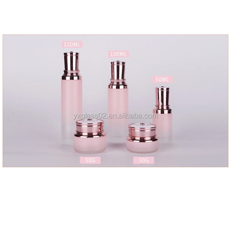 Luxury Cosmetic glass bottle set -- skincare container manufacturer-- new style design with pump&spray&gold cap-customization supplier