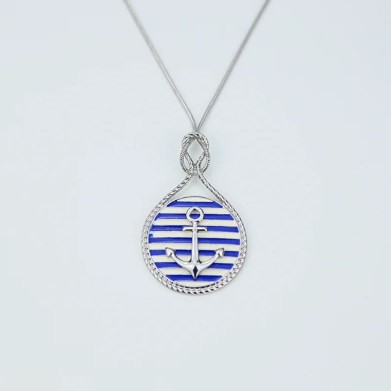 

Latest Design Fashion Charm pendant necklace jewelry Inlaid anchor blue and white stripe enamel drop glaze