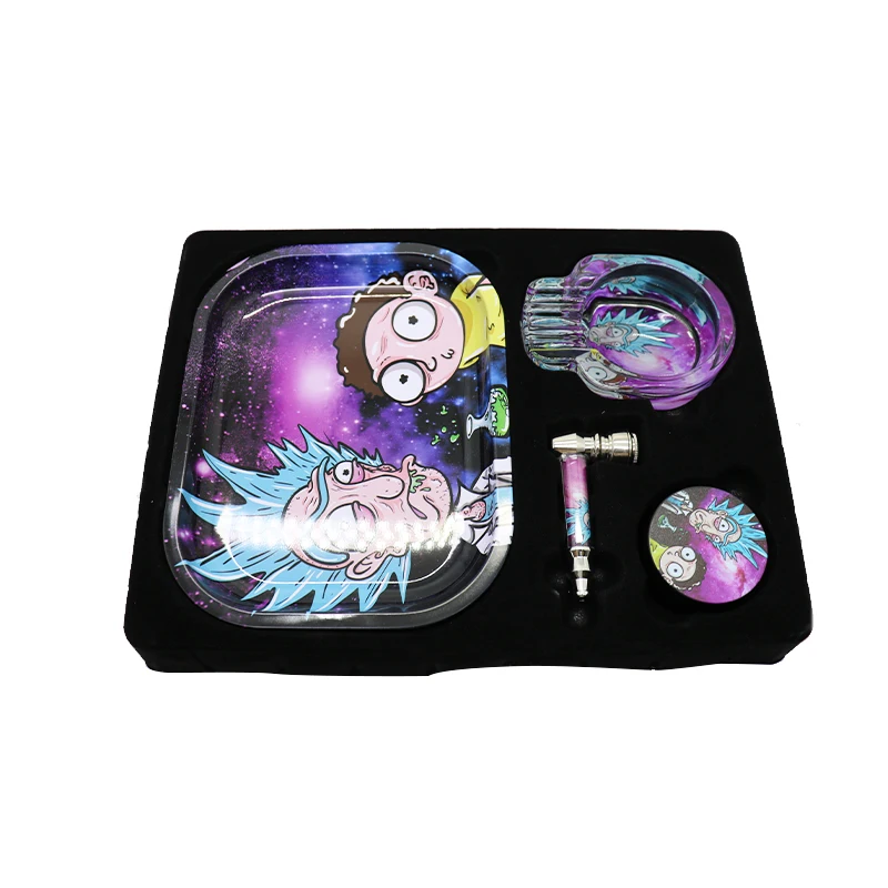 

Tobacco Weed Grinder Glass Ahtray Smoking Pipe Cigarette Rolling Tray Gift Set Smoking Accessories, Mix colors