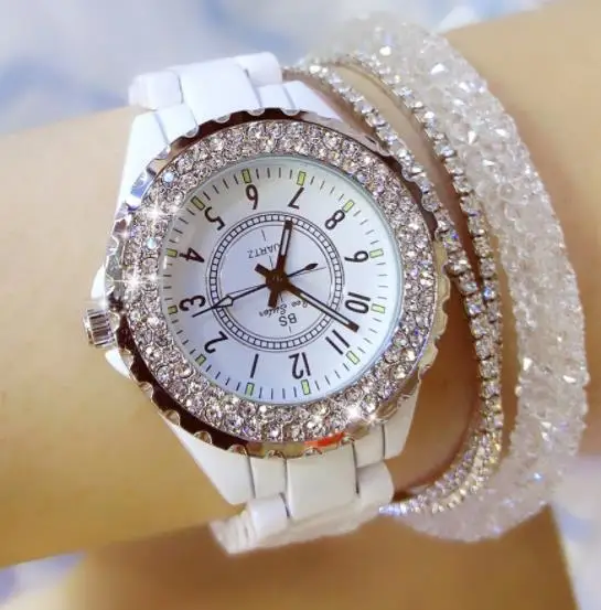 

Luxury Crystal Wristwatches Women White Ceramic Ladies Watch Quartz Fashion Women Watches Ladies Wrist watches for Female