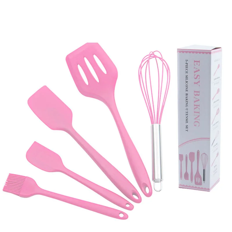 

5 Pieces Set Chinese Factory BBQ Silicone Kitchen Utensils Set from China color box packaging, Custom color