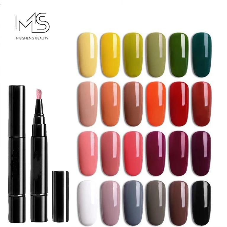 

2021 new arrival wholesale 3 in 1 3ml 36 pure colors one step gel polish pen for nail art design, Customised