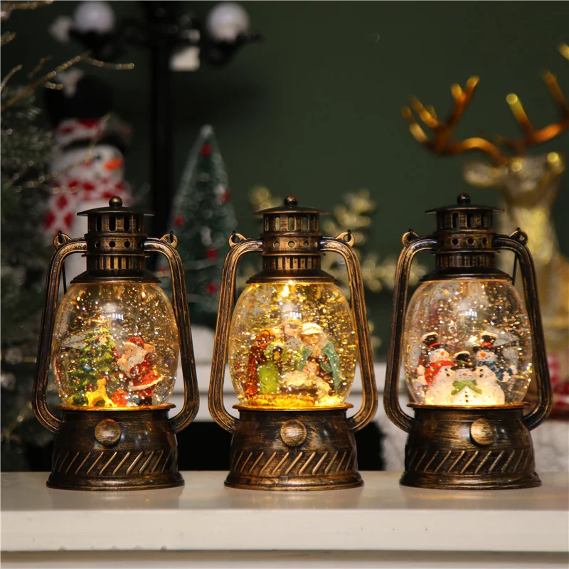 

Wholesale Custom Christmas Camping Lights Retro Brown Snow Lantern Decoration Gifts