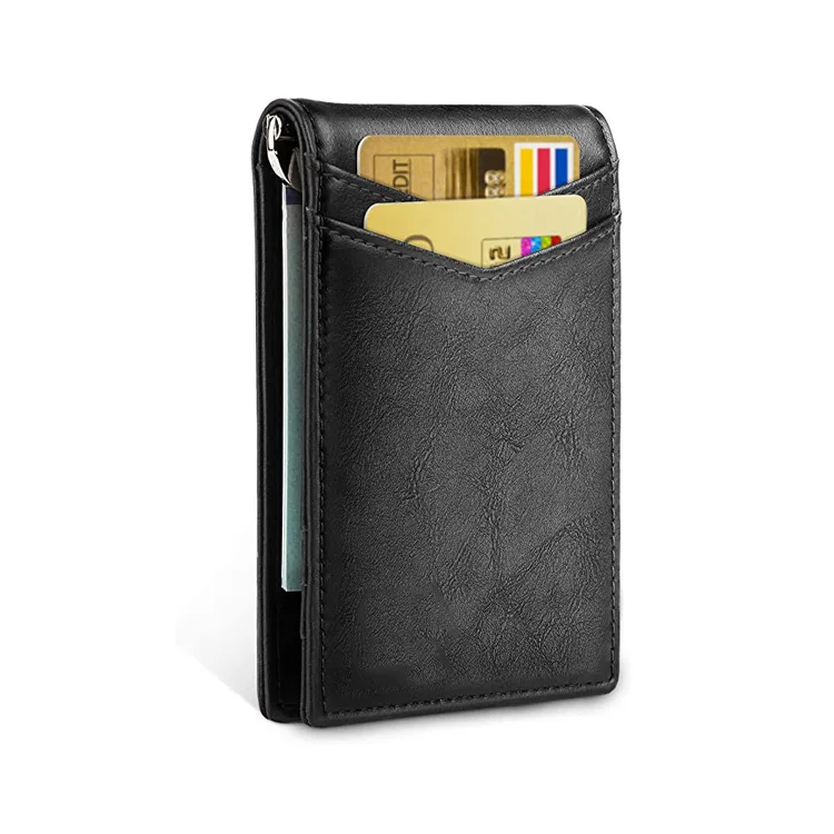 
Simple Design Ultra Thin Minimalist Mens Slim Front Pocket Bifold Wallet Card Case Money Clip Wallet with RFID Blocking 