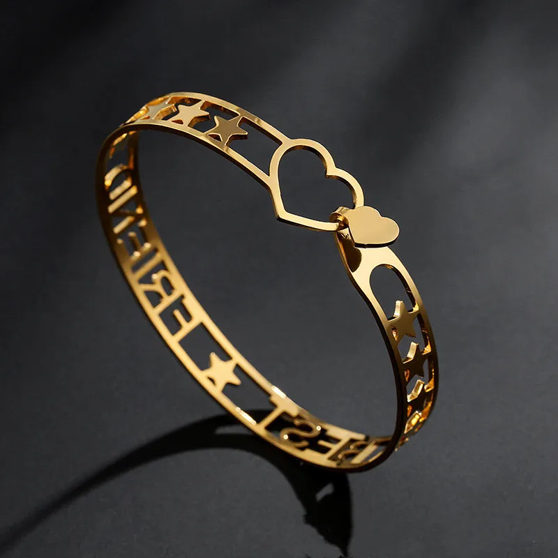 

Custom Latest Design High Quality High Polished DIY Gold Plating Unique Heart buckle Button Bracelet