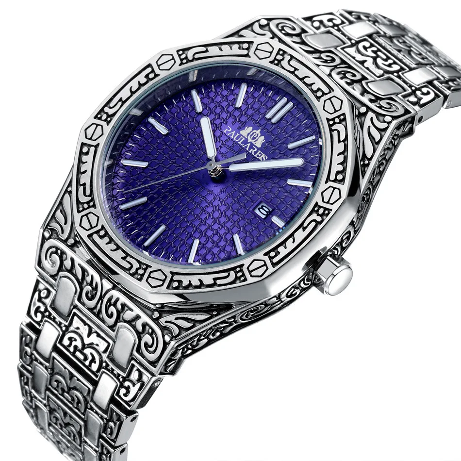 

YD33 PAULAREIS Quartz Carved Oak Calendar Luminous Men's Watch QUARTZ WATCH