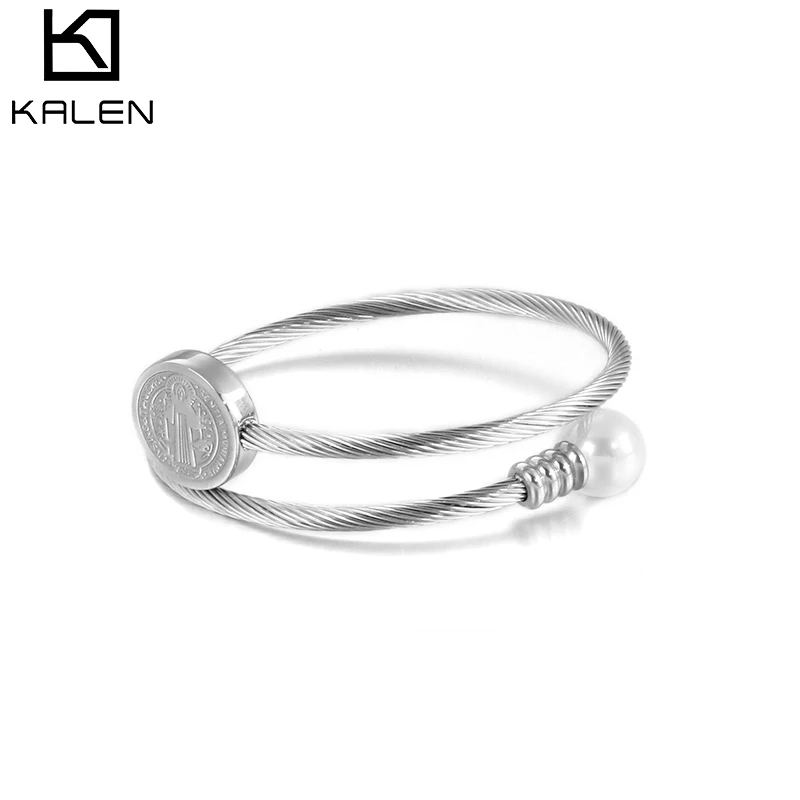 

Wholesale stainless steel shell pearl inlaid twisted cable wire cuff bracelet for women, Silver/gold/rose gold