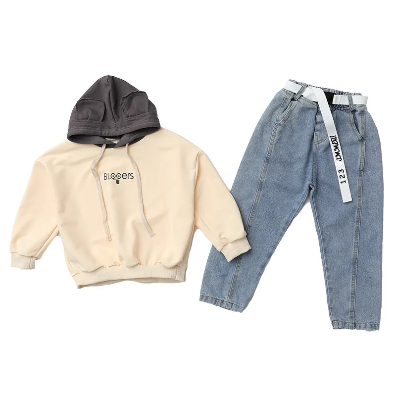 

Shopping Kids Hip Hop Clothing Latest French Baby Clothing Girl's Autumn Hoodie Jeans Set