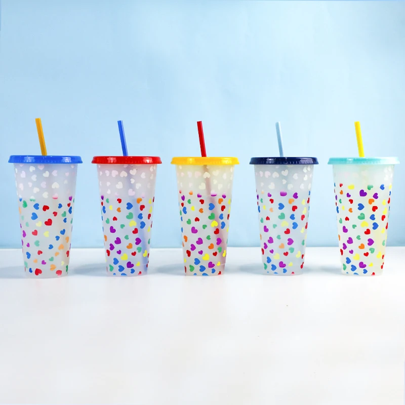 

Wholesale coffee 24 oz design magic cold plastic changing color cup with lids and straws, Customized color plastic pp cup