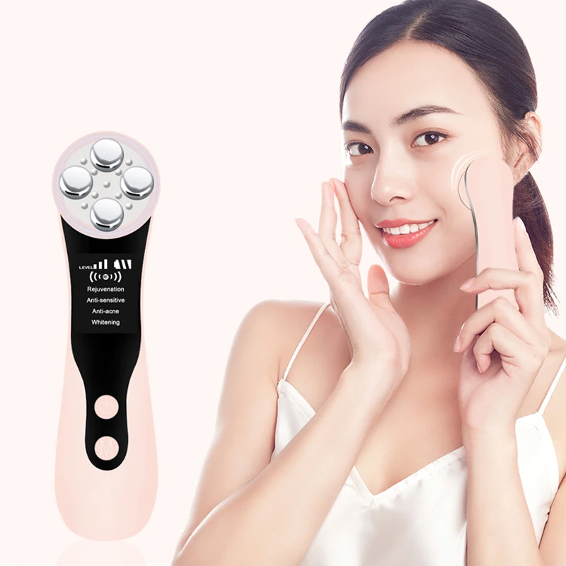 

High Frequency RF Home Facial Machine Beauty Equipment Skincare Tightening Machine Hot and Cold Ion Facial Massager, White, pink