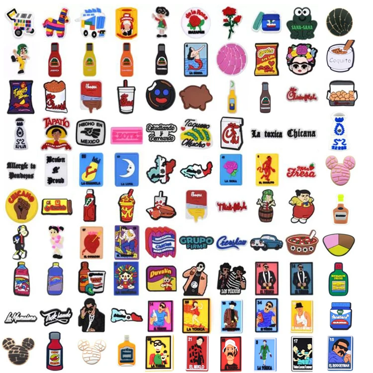 

Amazon top seller mexican Shoe Charms Fits for Clogs Wristband PVC Shoe Charms for Kids Women Men Birthday, As pictures show