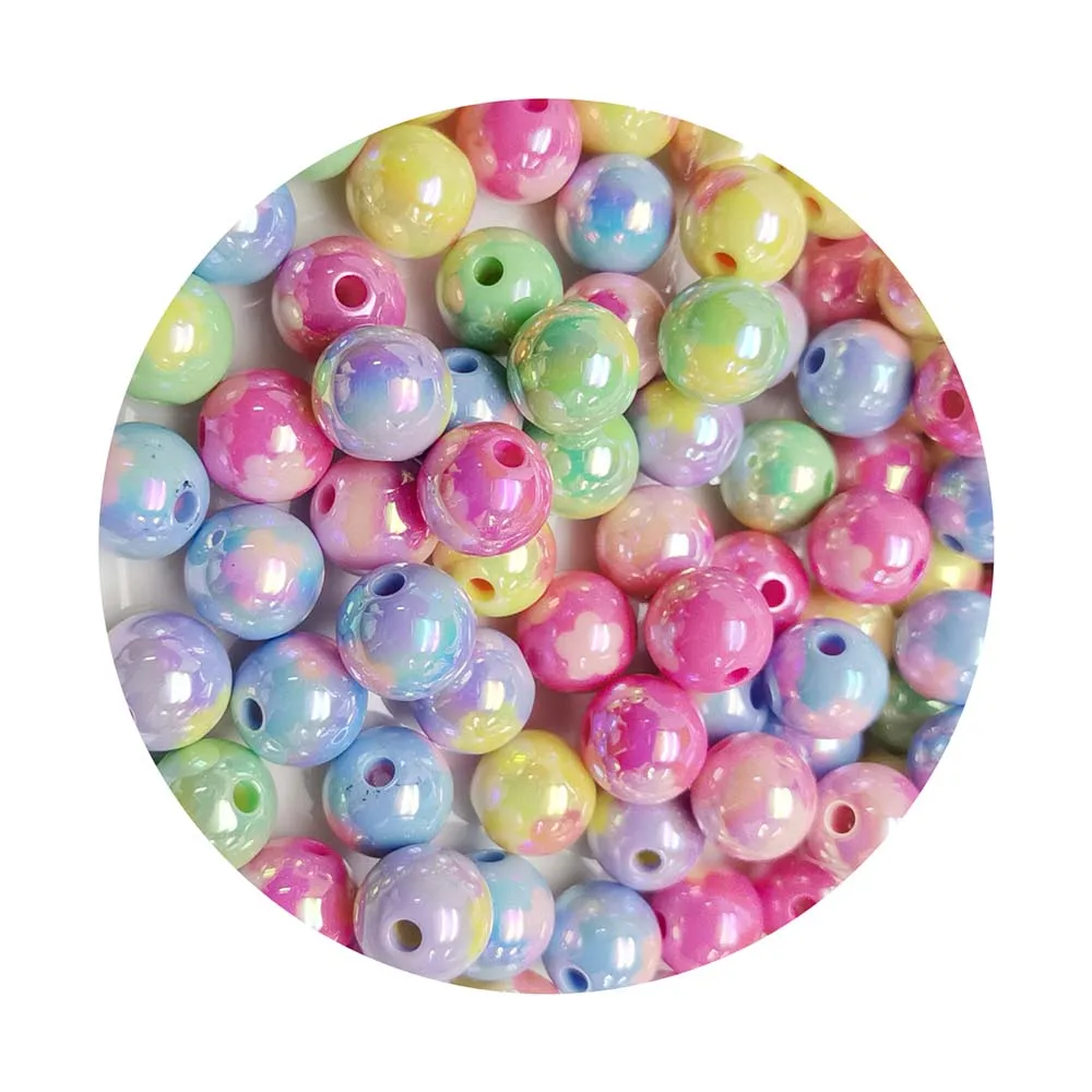 100pcs 14mm AB Love Heart Round Beads UV Acrylic Loose Spacer Beads for Jewelry Making Bracelet Necklace DIY Accessories