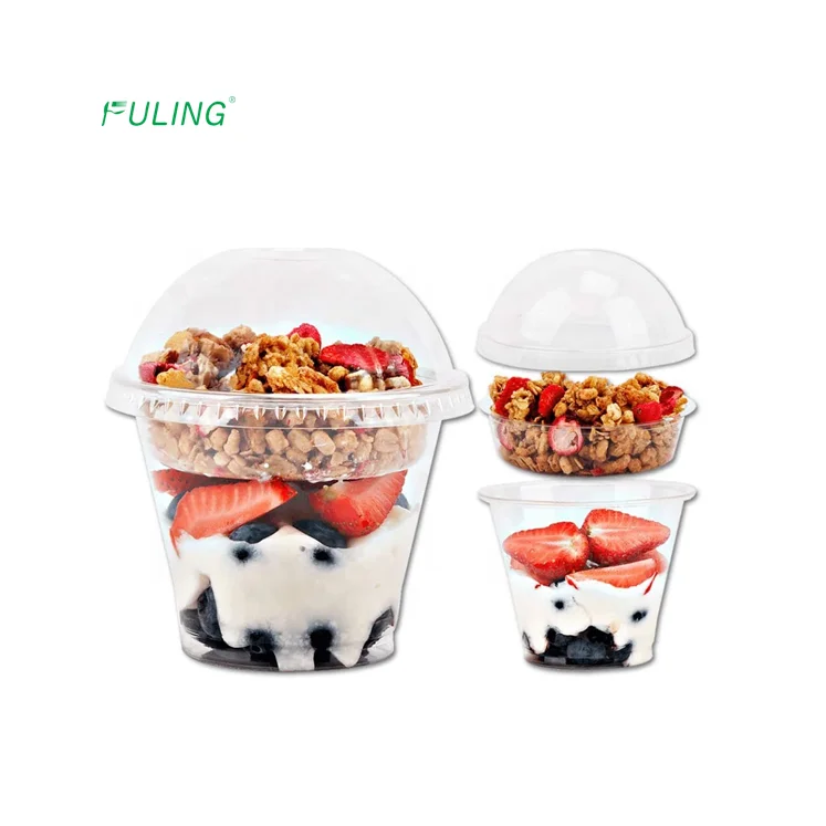 

clear 9oz dessert plsatic cup PET 9 oz yogurt fruit parfait cups with insert