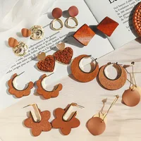 

Earrings Geometric All Match Korean Style PU Leather Wood Minimalist Earring Jewelry