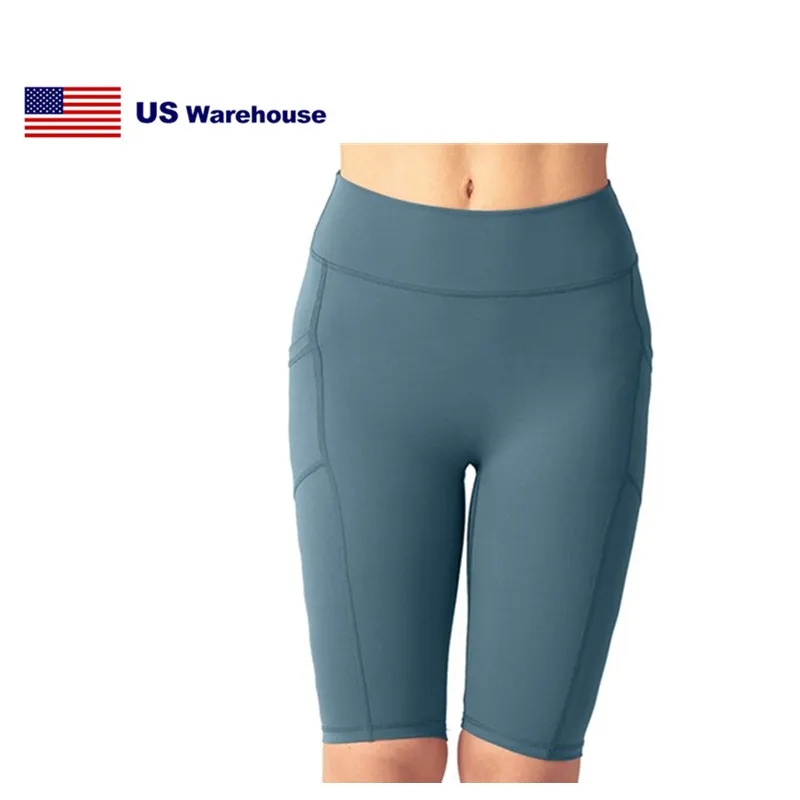 

Chinlon Spandex USA STOCK high waist workout shorts with Pocket Running Tummy Control Non See-Through Biker Shorts women