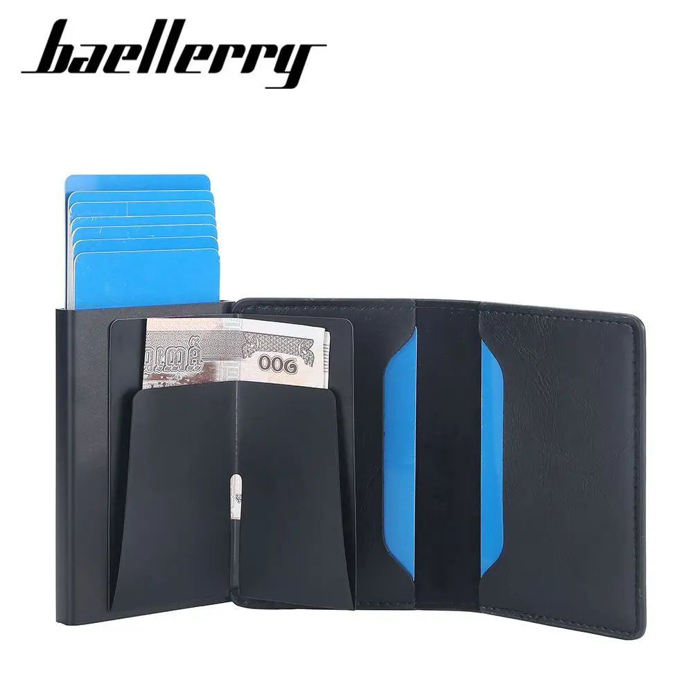 

2023 baellerry latest men pop up wallets RFID Blocking Aluminum Automatic Credit Card Holder Case full pu leather pop up wallet