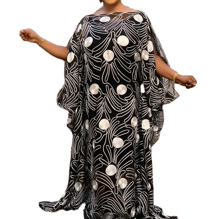 

Plus Size Loose Fit Super Size Appliqued Rope Embroidered Mesh Boubou Trendy Abaya