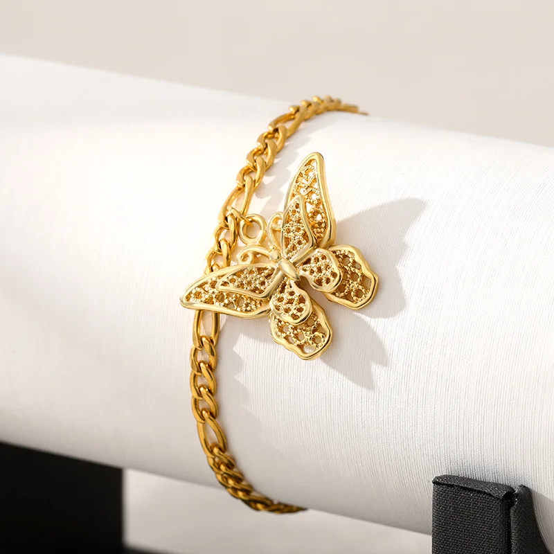 

Boho fashion 18k gold plated stainless steel link chain butterfly bracelet jewelry, As pic