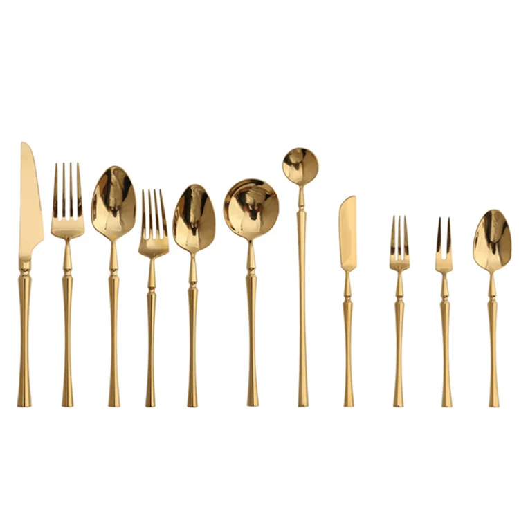 

2020 new trend Creativity luxury Modern Wedding Gold Plated Stainless Steel Flatware Cutlery Set, Titanium;natural color
