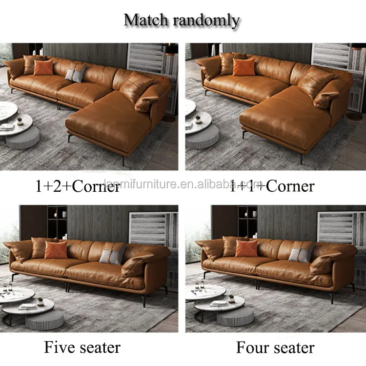 Soft Italy Pure Used Camel Leather Sofa Set For Living Room Black