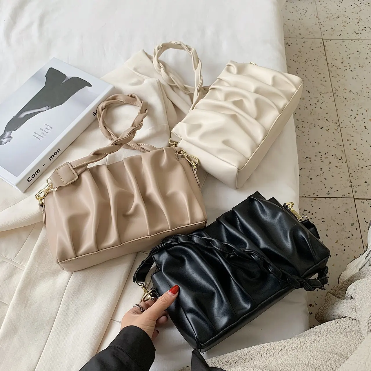 

Fashion Ruched Designer PU Leather Luxury Handbags for Women 2021 Ladies Hand Bags