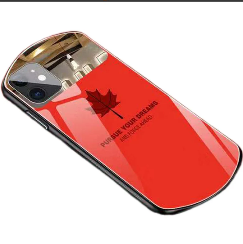 

Luxury maple leaf mobile phone case arc makeup mirror phone cases pc tpu glass back covers for iphone 13 wholesale, As picture show