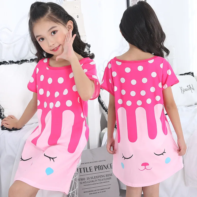 

Summer Short-sleeved Princess Thin Cartoon Girls Nightdress Cute Rabbit Baby Pajamas Home Service Clothes, As pictures