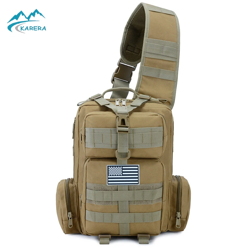 

2020 Outdoor military fan chest bag leisure archer backpack wild fishing shoulder bag, Black army green khaki