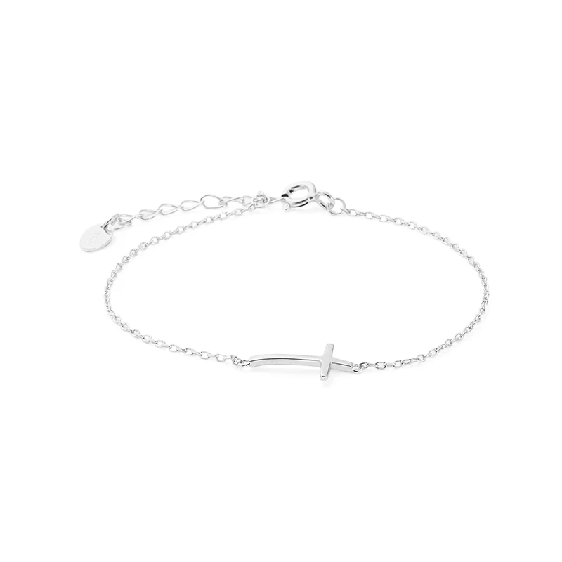 

trendy delicate 925 sterling silver minimalist cross chain resizable bracelet for women