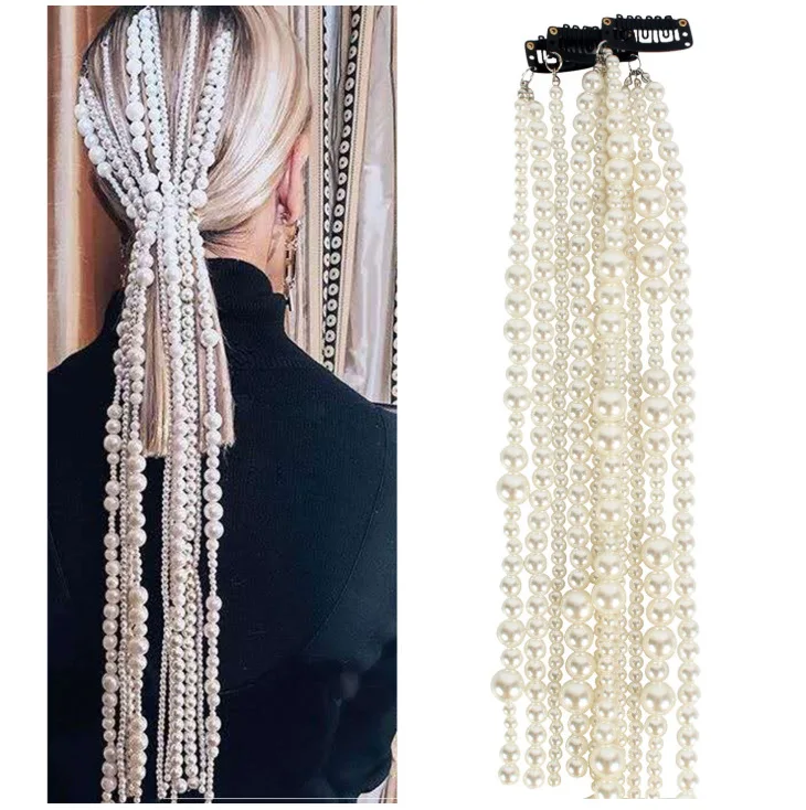 

OEM Luxury Women Fashion Headpieces White Pearl Hair Clip Handmade Bridal Barrettes Head Accessories Wedding Jewelry, Gold silver color