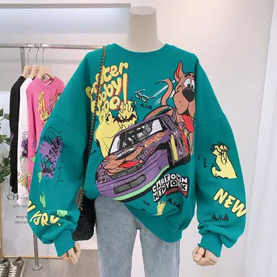 

Funny Autumn Women Hoodies Cartoon Print Sweatshirt Oversized Streetwear Hip Hop Cool Pullover Tops Sweatshirts, 8 color as the pictures show