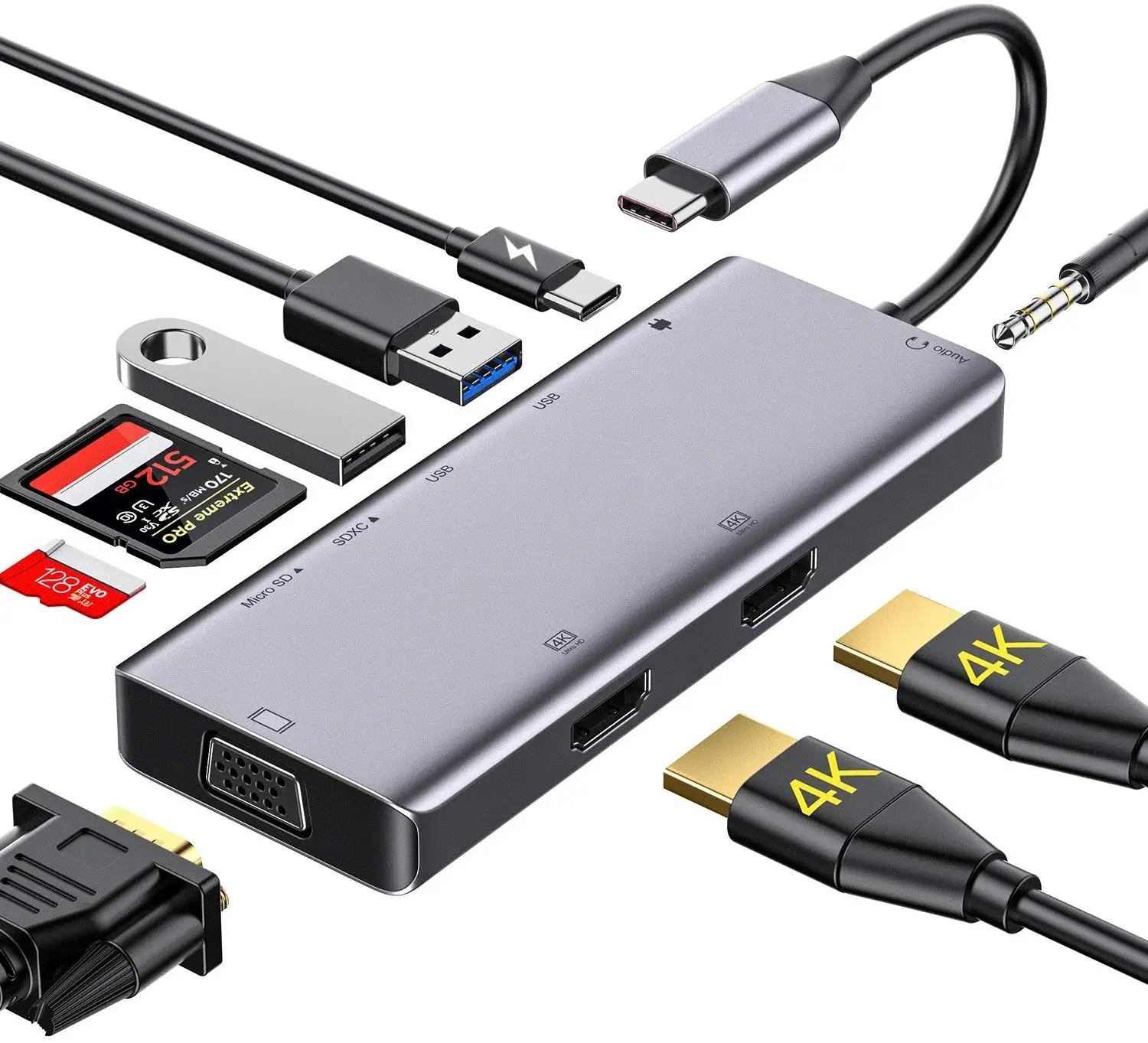 

USB 3.1 Type C Hub 9 in 1 adapter with dual HD, type c pd, VGA adapter