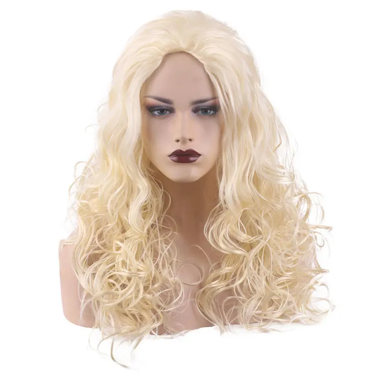 

European and American Rice White Beige Small Curly Hair with Bangs High Temperature Silk Natural Daily Female Wigs, Pic showed