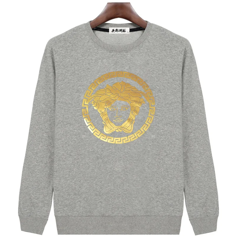 

French Terry Custom Medusa Print Crewneck Pullover Sweatshirt Men, Khaki/white/yellow/black/green/customized color