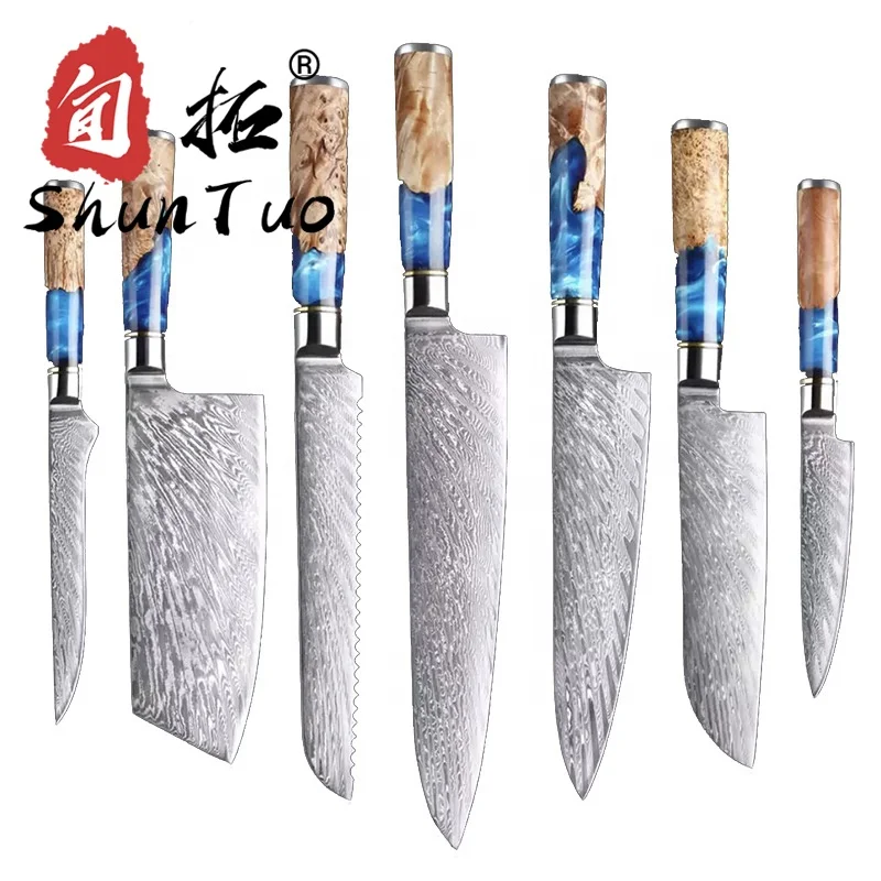 

8pcs Kitchen Chef Knives Set 8 inch Japanese 7CR17 440C High Carbon Stainless Steel Damascus Laser Pattern Slicing Santoku Tool