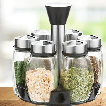 

304 Stainless Steel Cover Combination Glass Seasoning Bottle Rotating Base Set Private Label Acceptable