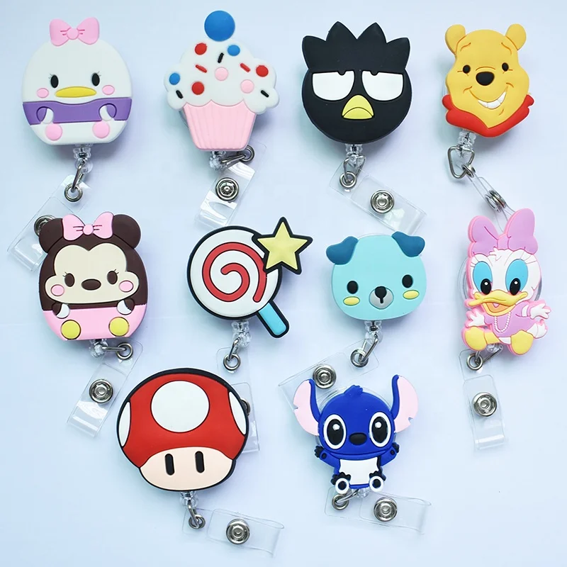 

Cute Cartoon Retractable Creative Plastic Badge Holder Reel Student Nurse Exhibition Enfermera Name Card Chest card, As picture