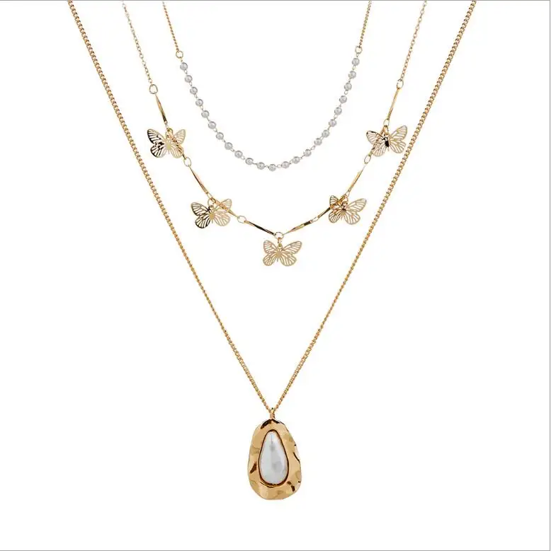 

Hot Sale Luxury Wholesale Women Multilayer Gold Butterfly Choker Necklace Women