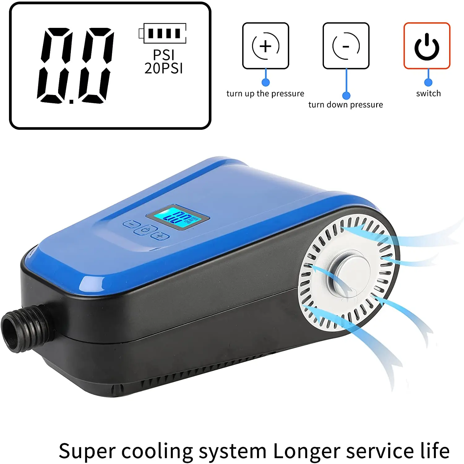 

20PSI SUP Air Pump Compressor, Stand Up Paddle Board Pump with Intelligent & Auto-Off, Portable Cordless Lithium Air Pump for, Blue/white
