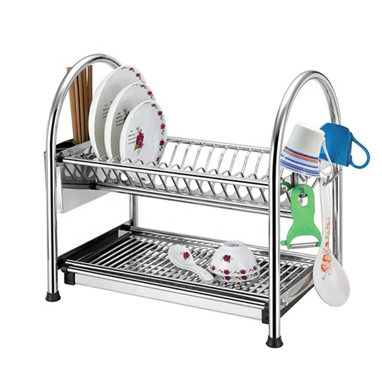 

Factory supply 2 tier kitchenware plate rack,drainer stainless steel dish rack, Silver