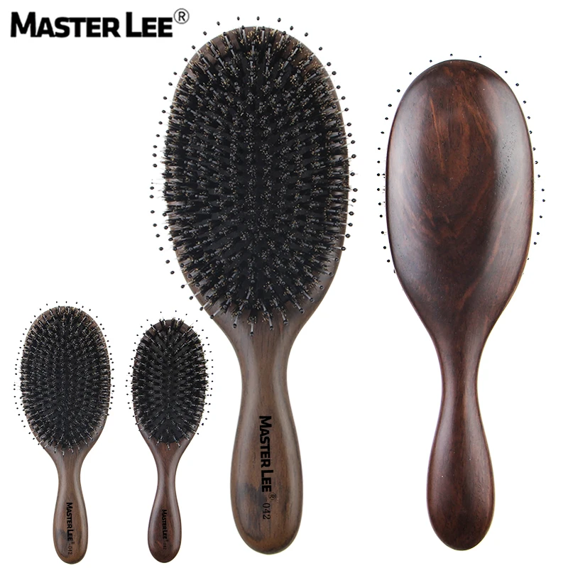 

Masterlee custom logo 2 sizes massage nature black sandal wood bristle hair brush comb