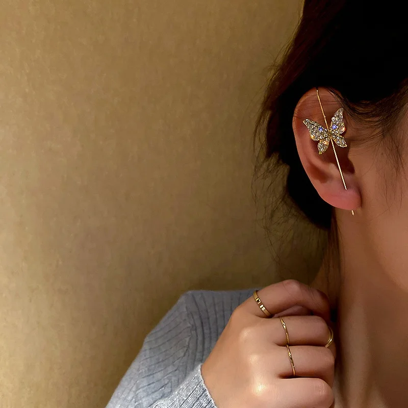 

Long Wrap Crawler Hook Earrings Fashion Lightning Crystal Stud Earrings Climber Earrings Piercing Jewelry For Women Gifts, Picture shows