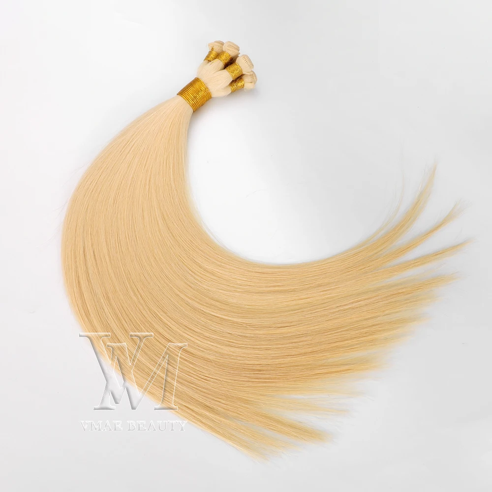 

VMAE Premium Quality Blonde Color Hand Tied Weft 100g Straight Full Ends Raw Virgin Human Hair Extensions, Natural colors